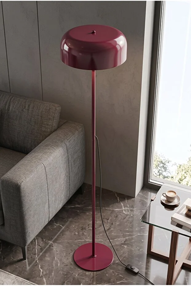Marella Tek Ayaklı Bordo Metal Modern Lambader Salon & Oturma Odası & Yatak Odası
